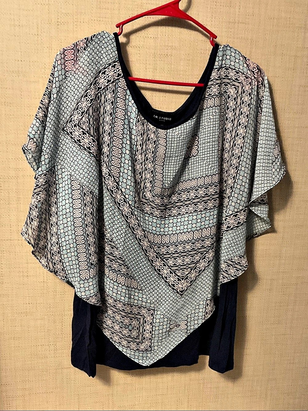 L.N. STUDIO Paisley Tunic in Blue & Black Size 2X Like New